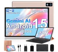 2026 Dernière Tablette 10 Pouces Android 15, 30Go RAM + 128Go ROM(TF 2To), Avec 5G WiFi Octa-Core 2.0GHz, 8000mAh, GPS, Gemini AI tablette, Widevine L1, Tablette Tactile avec Clavier+Souris（Or ）