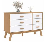 2026 d'été@ Commode Armoire de chambre - JILL'S - Buffet bas à tiroirs - OLDEN blanc et marron - Bois de pin solide LH7015