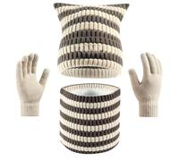 2026 Écharpe chaude en tricot avec oreilles de chat pour l'hiver Doux et thermique pour temps froid, beige, taille unique