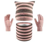 2026 Écharpe chaude en tricot avec oreilles de chat pour l'hiver Doux et thermique pour temps froid, Rose, taille unique