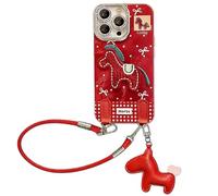 2026 Embroidered Pony Lanyard New Year Phone Case for iPhone 17/16/15/14/13/12 Plus Pro Max Series, Year of The Horse Cute Horse Red Phone Case with Lanyard, Anti-Drop (12 PRO MAX,Red + Lanyard)