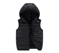 2026 - Enfant Enfant Tout-petit Bébé Garçon Sans Manches Hiver Solide Manteaux Veste à Capuche Gilet Vêtements Vêtements Livre de Coloriage Militaire, Noir , 12-15 ans