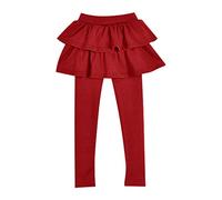 2026 - Enfants Filles Chaud Cute Cake Culottes Leggings avec Volants Jupe Tutu Pantalon Petites Filles Footless Leggings avec Volants Jupe Tutu Pantalon Long Fille, rouge, 5-6 ans