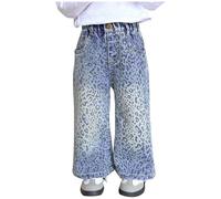 2026 Enfants Filles Lâche Motif Léopard Baggy Jeans Baggy Taille Élastique Bébé Denim Pantalons Filles Leggings S, bleu, 2-3 ans