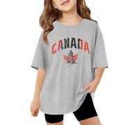 2026 Enfants Filles Manches Courtes T-shirts Enfants Été Oversize Tops Casual Col Rond T-shirts Basiques, gris, 11-12 ans