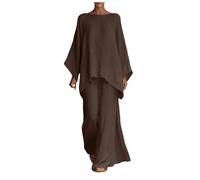 2026 Ensemble Bohème Femme Chic Et Elegant Grande Taille 2 Pieces Pantalon et Haut Chemise Manches Longues Printemps Été Ample Respirant Ensembles de Vêtements Tenue Plage Loungewear (Coffee, XXL)