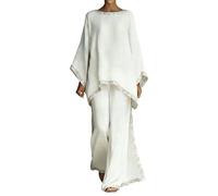 2026 Ensemble Bohème Femme Chic Et Elegant Grande Taille 2 Pieces Pantalon Fluide et Haut Chemise Manches Longues Printemps Été Ample Respirant Ensembles de Vêtements Tenue Plage Loungewear