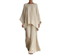 2026 Ensemble Bohème Femme Chic Et Elegant Grande Taille 2 Pieces Pantalon Fluide et Haut Chemise Manches Longues Printemps Été Ample Respirant Ensembles de Vêtements Tenue Plage Loungewear