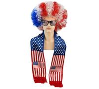 2026 Ensemble de 3 perruques de fan de football + écharpe + lunettes de soleil - Article de fan de football - Drapeaux de l'équipe nationale - Perruque afro - Perruque de clown - Costume de carnaval