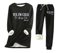 2026 - Ensemble d'hiver confortable et chaud pour femme « YES I'm Cold. ME 24:7 » avec imprimé - Culotte épaisse et ajustée (8) - Combinaison élégante pour femme, Noir , XL