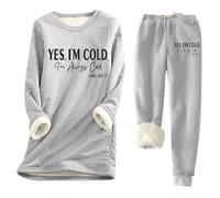 2026 - Ensemble d'hiver confortable et chaud pour femme « YES I'm Cold. ME 24:7 » avec imprimé - Culotte épaisse et ajustée (8) - Combinaison une pièce élégante pour femme, gris, L