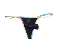 2026 Ensemble tanga pour homme en soie glacée avec taille haute élastique, couleurs bonbon, bord arc-en-ciel, sous-vêtements respirants, taille hautement élastique, réglable des deux côtés, Noir