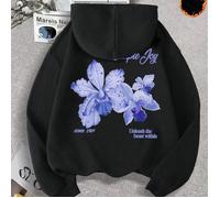 2026 Et Pull à capuche matelassé et doux. Ce Pull matelassé a une couleur de base noire pure absolue, avec une impression d'orchidée rose sur le dos. "Libérez la bête en vous" avec ce design matelassé