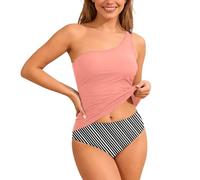 2026 été Maillot de Bain Tankini asymétrique Deux pièces avec Bas de Bikini pour été Ensemble sans Couture et imprimé léger Parfait pour Vacances et Plage (M)