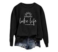 2026 Fashion is The Life Pull à capuche pour femme avec lettres imprimées à manches longues et col rond, Noir , M