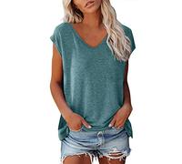2026 - Femmes Casquette Manches Longues Été Casual Tops Col V Couleur Unie Chemises Décontractées Loose Fit Blouse Femme Haut à Manches Longues, bleu, XL