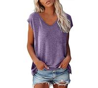 2026 - Femmes Casquette Manches Longues Été Casual Tops Col V Couleur Unie Chemises Décontractées Loose Fit Blouse Femme Haut à Manches Longues, lilas, M