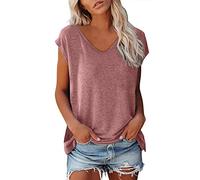 2026 - Femmes Casquette Manches Longues Été Casual Tops Col V Couleur Unie Chemises Décontractées Loose Fit Blouse Femme Haut à Manches Longues, Rose, XL