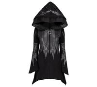 2026 Femmes Casual Mode Dark Punk Gothique Imprimé Noir Long Pull à Capuche, Noir , XL