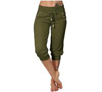 2026 - Femmes Casual Sport Yoga Poches Solide Ceinture Élastique Taille Pantalon 3/4 Pantalon Long Femme Pantalon Softshell, Vert armée., XL