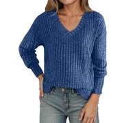 2026 Femmes Couleur unie Mode Casual Loose Long Bureau Femmes Col Rond Acrylique Coupe Week-end Demi-Zip Polaire Pull Thermique Superposition, bleu, L