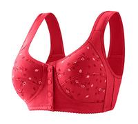 2026 - Femmes Full Cup Imprimé Mince Sous-vêtements Grande Taille Bouton Avant Sans Fil Sport Soutien-gorge en Dentelle Couverture Poitrine Grand Ensemble Soutien-gorge Femmes, rouge, 36/80