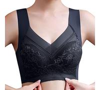 2026 - Femmes Full Cup Mince Sous-vêtements Grande Taille Soutien-gorge de Sport sans Fil Dentelle Couverture Poitrine Bonnet Grand Gilet BHS Vêtements de Sport Femmes Ensemble Fitness, Noir , XL