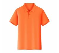 2026 - Femmes Hommes Été Respirant Mode Travail Décontracté Bouton Down Couleur Unie Chemise à Manches Courtes T-shirt Top Femme Élégant Chemisier, Orange, L