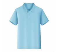 2026 - Femmes Hommes Été Respirant Mode Travail Décontracté Bouton Down Couleur Unie Chemise à Manches Courtes T-shirt Top Femme Élégant Chemisier, bleu clair, L