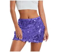 2026 Femmes Party Paillettes Crayon Mid Jupe Taille Élastique Y 2K Hanche Wrap Mini Jupe Clubwear Ballet Tulle, lilas, M
