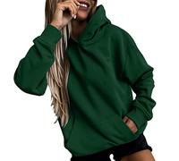 2026 Femmes Quotidien Long Casual Down Pour Poche Sweats à Capuche Pull Manches Bouton V Cordon De Serrage Col Femmes, Vert, M