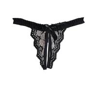 2026 Femmes Sous-vêtements Ouvert Dentelle Transparent T-Pants String, Noir , S