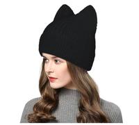 2026 Femmes Tricot Crochet Mignon Fourrure Chat Chapeau avec Oreilles Slouchy Laine Faux Hiver Chaud Chapeaux, Noir , Taille unique