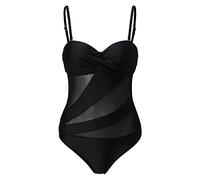 2026 Front Ruches Maillot de bain en maille Ensemble patchwork Femmes Deux Wrap Bikini une pièce Rétro Maillot de bain, Noir , M