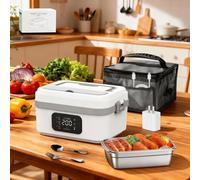 2026 Gamelle Chauffante avec Batterie,Lunch Box Adulte de 1L,Lunch box Chauffante avec Vaisselle en Acier Inoxydable et Sac Isotherme,Rechargeable Lunch Box Électrique avec Minuterie et Fonction (C)
