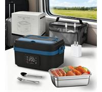 2026 Gamelle Chauffante avec Batterie,Lunch Box Adulte de 1L,Lunch box Chauffante avec Vaisselle en Acier Inoxydable et Sac Isotherme,Rechargeable Lunch Box Électrique avec Minuterie et Fonction (A)