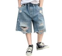 2026 Garçons Mode Jeans Déchirés Rétro Enfants Vêtements d'été Shorts 3 12 ans Vieux Pantalons pour 146, bleu, 9-10 ans