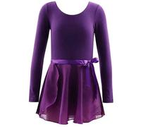 2026 Generisch Robe de danse à manches longues pour fille Maillot de ballet 2 pièces pour pratique de spectacle et concert, lilas, 5-6 ans