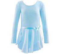 2026 Generisch Robe de danse à manches longues pour fille Maillot de ballet 2 pièces pour pratique de spectacle et concert, bleu clair, 6-7 ans
