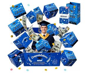 2026 Graduation Surprise Explosion Gift Box, Pop up Cash Money Holder, DIY Bouncy Confetti Card, Folding Explosion Graduation Money Packaging, For Graduation Ceremonies, Senior Nights (Blue, 16Layer)