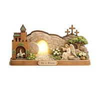 2026 Grande figurine de Pâques creuse en bois avec motif de résurrection comme décoration de table pour une décoration festive (beige, 14 x 10 cm)