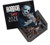 2026 Halloween Horror Movie & Cats Calendrier mural, Horror Cat Calendar, Spooky Cat Humor Art, 11 "X8.5", Murle de planificateur mensuel, Spiral Bound, Collection d'horreur Décorations (1pc)