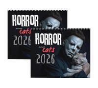 2026 Halloween Horror Movie & Cats Calendrier mural, Horror Cat Calendar, Spooky Cat Humor Art, 11 "X8.5", Murle de planificateur mensuel, Spiral Bound, Collection d'horreur Décorations (2pcs)