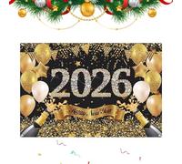 2026 Happy New Year Backdrop, Large Fabric Poster and Party Decoration Long Tail, Feature, Holiday Home Accessory with Usage for School Office Farmhouse Living Room Garage Yard Porch Phot