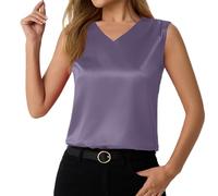2026 - Haut camisole en satin pour femme avec col en V, léger et lisse pour les vacances quotidiennes, les tenues de printemps et d'été, Violet clair, XL