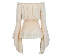 2026 - Haut élégant à manches longues pour femme - Style bohème - Grande taille - T-shirt gothique à volants - Jupe de pirate - T-shirt cosplay - Peu importe le t-shirt pour femme, beige, M