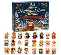 2026 Highland - 24 Collectible 3D Cow Minifigures | PVC Material Featuring 24 Days of Countdown Ornaments Designed for Farmhouse Holiday Decorations and Cow Lovers