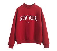 2026 - Hiver Col O Imprimé Couleur Unie Pull à Manches Longues Sweatshirt D'abord Essayer Puis Chiffres, rouge, M