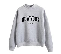 2026 - Hiver Col O Imprimé Couleur Unie Pull à Manches Longues Sweatshirt D'abord Essayer Puis Chiffres, gris, M