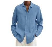 2026 Hommes Cardigan à Manches Longues Col V Boutons Amples Coton Lin Couleur Unie Décontractée pour Toutes Saisons, bleu, M